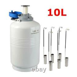 10L Liquid Nitrogen Tank Cryogenic Container LN2 Dewar+6Pcs Pails+Lock Cover