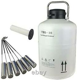 10L Liquid Nitrogen Tank Cryogenic Container LN2 Dewar+6Pcs Pails+Lock Cover