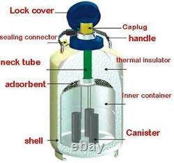 10L Liquid Nitrogen Tank Cryogenic Container LN2 Dewar+6Pcs Pails+Lock Cover