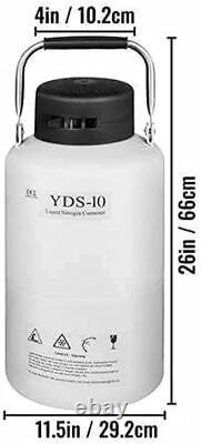 10L Liquid Nitrogen Tank Cryogenic Container LN2 Dewar+6Pcs Pails+Lock Cover++Ca