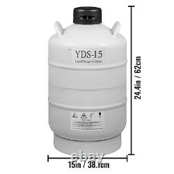 15L Liquid Nitrogen Tank Cryogenic Container LN2 Dewar+6Pcs Pails+Lock Cover