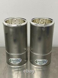 Lot of 2 Chemglass CG-1594-01 Dewar Flask Wide Mouth Metal Housing 350mL Cap