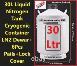 Medical Grade 30L Nitro Tank Cryogenic Container LN2 Dewar+6Pcs Pails+Lock Cover