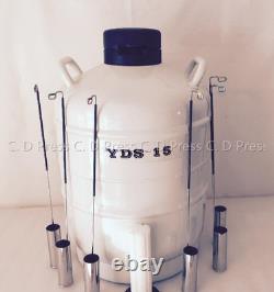 New 15L Liquid Nitrogen Tank Cryogenic Container LN2 Dewar+6Pcs Pails+Lock Cover