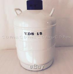 New 15L Liquid Nitrogen Tank Cryogenic Container LN2 Dewar+6Pcs Pails+Lock Cover