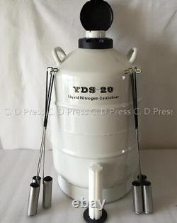 New 20L Liquid Nitrogen Tank Cryogenic Container LN2 Dewar+6Pcs Pails+Lock Cover